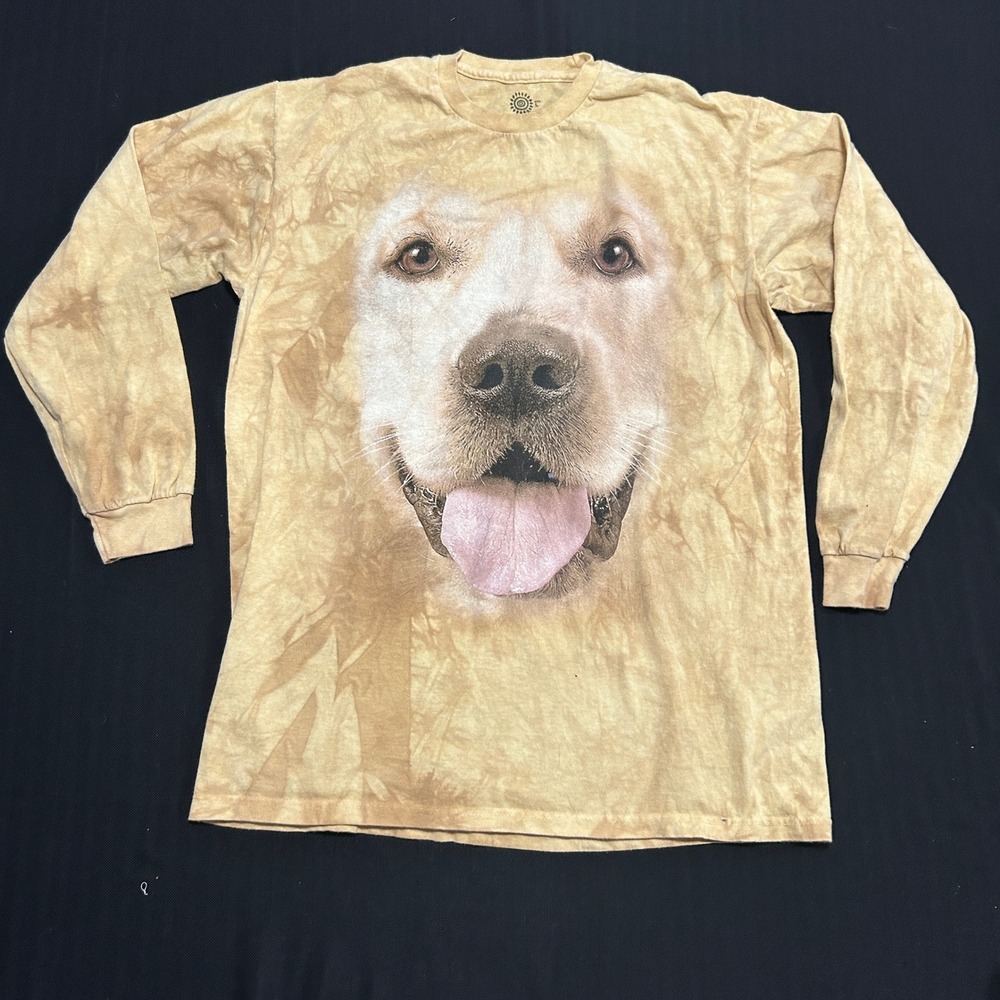 The Mountain Yellow Lab Dog Face Tie Dye Long Sleeve Shirt Mens Large Tan 1436